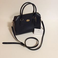 Leather Midnight Blue Coach Mini Satchel. Discontinued Style. Never Been Used. Designer Blue Satchel For Formal Occasions, Classic Navy Bag For Formal Occasions, Classic Navy Formal Bag, Designer Navy Bag For Evening, Navy Formal Shoulder Bag With Detachable Strap, Formal Navy Shoulder Bag With Detachable Strap, Designer Navy Evening Bag, Elegant Navy Shoulder Bag With Gold-tone Hardware, Classic Navy Shoulder Bag With Gold-tone Hardware