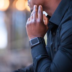 Our Men's Wide Leather Band is the definition of ruggedness, fitting perfectly on the new 49mm Apple Watch Ultra Titanium and the 45mm, 44mm and 42mm Apple Watch sizes. The wide band has been carefully engineered for easy attachment to your Apple Watch. It takes mere seconds to unleash this fusion of form, style, and function. This band is constructed from the unyielding 304L stainless steel. The L stands for low carbon. The extra low carbon content minimizes the precipitation of harmful carbide Modern Warrior, Form Style, Apple Watch Sizes, Apple Watch Ultra, Leggings And Socks, Leather Watch Band, Ultra Wide, Watch Ultra, Black On Black