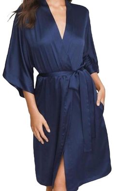 COLOR: (73G) classic navy blue Ensign Victoria's Secret Sheen Satin Robe Kimono New, as pictured Item may have tiny imperfections or snags from storage Tags marked/cut to prevent return to store May have tiny imperfections For a hint of drama and nighttime glamour slip on this soft, silky wrap. Wide sleeves and a short shape make it the perfect addition to your lingerie wardrobe. Side pockets 41" from shoulder; hits at thigh Removable tie at waist Polyester  |  Tradesy is the leading used luxury Blue Kimono, Wide Sleeves, Maternity Tops, Long Cardigan, 8 M, Victoria’s Secret, Wrap Dress, Second Hand, Victoria's Secret