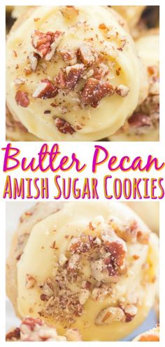 butter pecan amish sugar cookies with white frosting