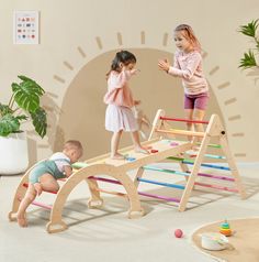 tiny land wooden eco-friendly non-toxic montessori toddler preschooler climbing set indoor playground  three kids playing Baby Climbing Toys, Toddler Climbing Toys, Play Cafe, Indoor Playroom, Indoor Play Equipment, Play Zone, Toddler Climbing, Montessori Playroom, Pikler Triangle