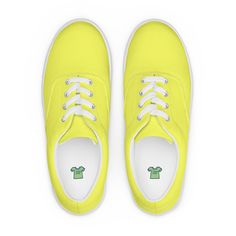 Canary Yellow Women's lace-up canvas shoes, Bright Yellow Casual Shoes No closet is complete without a pair of sneakers. Step up your shoe game with these women's lace-up canvas shoes and rest assured that your outfit will be polished to perfection.  * 100% polyester canvas upper side * Ethylene-vinyl acetate (EVA) rubber outsole * Breathable lining * Padded collar and tongue * Removable insole   * White laces * Blank product sourced from China Important: This product is available in the followi Trendy Custom Lace-up Sneakers, Comfortable Lace-up Canvas Shoes For Streetwear, Spring Streetwear Lace-up Canvas Shoes, Trendy Green Lace-up Canvas Shoes, Low-top Lacing Sneakers For Streetwear, Low-top Laced Sneakers For Streetwear, Summer Canvas Shoes For Streetwear, Low-top Sneakers For Streetwear, Summer Streetwear Canvas Shoes