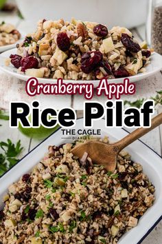 cranberry apple rice pilaf in a white bowl