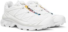 Salomon.White XT-6 Sneakers.Low-top mesh sneakers in white..· Bonded TPU trim throughout.· Quicklace® closure with Sensifit technology.· Logo patch at padded tongue.· Padded collar.· Logo printed at sides.· Mesh and EndoFit™ jersey lining.· Molded OrthoLite® footbed.· Agile Chassis™ System at midsole.· Treaded Contagrip® EVA rubber sole.Supplier color: White/White/Lunar rock.Upper: textile. Sole: rubber..Made in Viet Nam..241837M237021 Salomon Shoes, Mesh Sneakers, Technology Logo, Shoes Casual, White White, Mens Casual Shoes, Shoe Collection, Casual Sneakers, Low Top