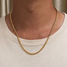 4mm 18K Gold Chain Necklace, Mens Gold Cuban Link Chain, Mens Jewelry - Gold Chain For Men - By Twistedpendant by Twistedpendant on Etsy Men’s Gold Chain, Mens Gold Chain Necklace, Gold Necklace For Men, Etsy Jewellery, Gold Cuban Link Chain, Chain For Men, Necklace Mens, Mens Gold Jewelry, 18k Gold Chain