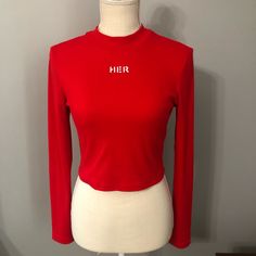 Cute Crop Red Shirt No Tag But Never Worn.. Smoke Free Pet Free Home Fitted Red T-shirt For Fall, Trendy Fitted Red T-shirt, Fitted Red Crew Neck Top, Red Fitted Long Sleeve T-shirt, Red Long Sleeve Summer T-shirt, Red Fitted Cotton Tops, Red Stretch T-shirt For Fall, Trendy Red Stretch Tops, Red Stretch Long Sleeve Shirt