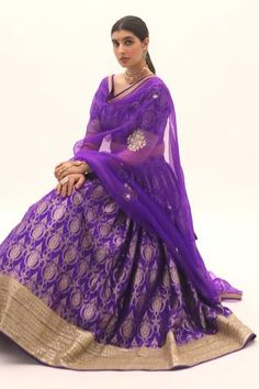 Shop for Sobariko Purple Banarasi Woven Floral Brocade Lehenga Set for Women Online at Aza Fashions Festive Brocade Pre-draped Saree With Zari Work, Designer Meenakari Chanderi Lehenga, Reception Brocade Salwar Kameez With Zari Work, Reception Brocade Salwar Kameez With Traditional Drape, Brocade Salwar Kameez For Reception With Traditional Drape, Brocade Salwar Kameez For Reception Diwali, Bollywood Brocade Salwar Kameez For Reception, Brocade Anarkali Set For Reception During Eid, Brocade Anarkali Set For Reception And Eid