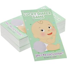 a stack of lucky diaper game cards sitting on top of each other with the words, who's the party poop?