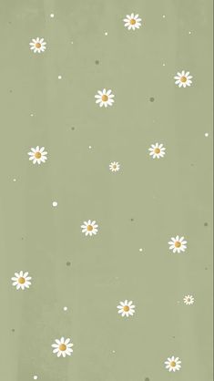 a green background with white daisies and dots