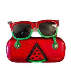 Sunglasses Matching Case Playful Red Sunglasses With Uv Protection, Fun Multicolor Plastic Sunglasses, Playful Multicolor Polarized Sunglasses, Trendy Red Sunglasses As Gift, Red Tinted Sunglasses As A Gift, Red Tinted Lenses Sunglasses As Gift, Summer Sunglasses With Uv Protection For Gift, Fun Multicolor Polarized Sunglasses, Novelty Adjustable Sunglasses For Beach