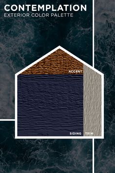 an image of the interior color palette for a house with dark blue and brown tones