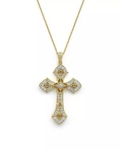 Bloomingdale's - Diamond Cross Pendant Necklace in 14K Yellow Gold, .50 ct. t.w. - 100% Exclusive Luxury Cross-shaped Diamond Cut Necklace, Luxury Formal Cross Pendant Necklace, Luxury Diamond Cross Necklace, Luxury Cross Necklace With Diamond Accents, Luxury Gold Diamond Cross Pendant Necklace, Luxury Crucifix Cross Necklace For Formal Occasions, Diamond Crucifix Cross Necklace In Yellow Gold, Luxury Formal Cross Necklace, Luxury Vvs Clarity Diamond Cross Pendant Necklace