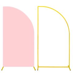 a pink and yellow arch standing next to each other in front of a white background