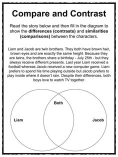 two circles with the words compare and contrast in each one, which are connected by lines