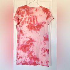 This Listing Is For A Pink Tie Dyed Short Sleeve T-Shirt Mini Dress With Crew Neckline. Each Dress Has Been Hand Dyed. Both Dresses Are Dyed One Of A Kind. Dresses Have Been Dyed With Pink Rit Dyes And Rit Colorstay Dye Fixative To Help Stop Color Bleeding. Size & Fit T-Shirt Mini Dress 60% Cotton 40% Polyester Washed And Dried During Dyeing. Never Worn. Forever 21. Casual Hand Dyed Cotton Dress, One Of A Kind Dresses, Rit Dye, Tie Dye Mini Dress, Pink Tie, Pink Tie Dye, Tie Dye Shorts, Pink Ties, Mini Shirt Dress