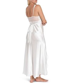 In Bloom by Jonquil Satin & Lace Long Nightgown | Dillard's Wedding Night Satin Nightgown With Spaghetti Straps, Wedding Night Sleepwear With Satin Trim, Wedding Night Satin Sleepwear With Satin Trim, Satin Sleepwear With Satin Trim For Wedding Night, Satin Sleepwear For Wedding Night, Spaghetti Strap Tie Back Gown, Satin Lace Trim Nightgown For Evening, Satin Nightgown With Lace Trim For Wedding Night, Satin Nightgown With Lace Trim For Sleep