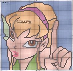 a cross stitch pattern with a woman's face in the center and her hand on her shoulder