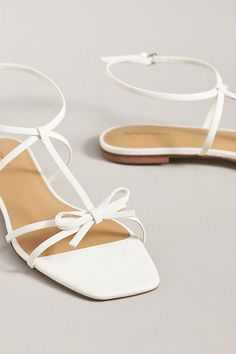 The Reformation Maya Bow Sandals feature a square toe, ankle strap, and delicate bow at the toe for a sweet springtime sandal. | Maya Bow Sandals by Reformation in White, Women's, Size: 6.5, Leather/Rubber at Anthropologie The Reformation, Eco Fabric, Bow Sandals, Vintage Inspired Design, 50 Fashion, Sustainable Fashion, Color Coding, Ankle Strap, Vintage Inspired