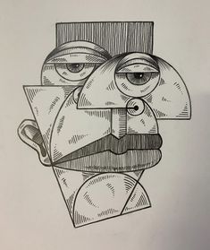 a black and white drawing of a man's face