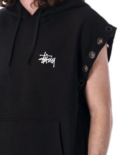 Sleeveless Hoodie By Junya Watanabe X Stussy. Featuring: Cotton Blend Fleece Hood With Drawstring Sleeveless Xl Eyelets At Armhole Logo Print At Chest And Back Ribbed Hem Kangaroo Pocket Model Is 1,90 And Wears Size L Composition: 80% cotton, 20% polyester Sleeveless Hoodie For Winter Streetwear, Officine Creative, Sleeveless Hoodie, Pocket Model, Junya Watanabe, Modern Fabric, Engineered Garments, Luxury Boutique, Loafer Shoes