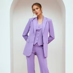 Lavender Formal Pantsuit for Women Business Women Suit with - Etsy Brasil Professional Single-breasted Suit Sets, Professional Single Breasted Suit Sets, Fitted Career Suits With Suit Collar, Fitted Suits With Suit Collar, Elegant Sets With Lapel Collar And Pockets, Formal Sets With Pockets And Lapel Collar, Elegant Sets With Pockets And Lapel Collar, Single Button Tuxedo Sets For Workwear, Spring Semi-formal Tuxedo Pantsuit