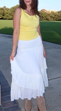 Our 'Mea’ midi skirt features a smocked waistline, tiered skirt, and lightly sheer fabric. We recommend wearing nude undergarments. Model is wearing a small. Fits true to size! Size Recommendations 0-4:S, 4-6:M, 8-10:L All Love <3 White Maxi Skirt, White Maxi Skirts, Cowl Neckline, White Maxi, All Love, Sheer Fabric, Tier Skirt, Tiered Skirt, Sheer Fabrics