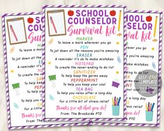 two back to school printables with the words, school counselor and survival kit