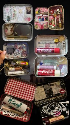 an assortment of various items in plastic containers