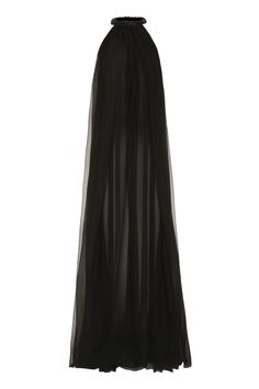 100% Silk Luxury Evening A-line Maxi Dress, Formal Black Silk Chiffon Maxi Dress, Chic Black Silk Chiffon Maxi Dress, Chic Sheer Evening Dress, Sheer Pre-draped Formal Evening Dress, Luxury A-line Maxi Dress For Cocktail, Chic Long Silk Chiffon Dress, Chic Sheer Formal Dress, Chic Sheer Dress For Formal Occasions