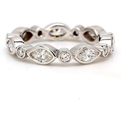 Ninacci 14K White Gold Eternity Band with Alternating Bezel-Set Marquise and Round Diamonds - 1.32 Carat Total Diamond Weight - Size 8.5 Round Diamond Eternity Band, Gold Eternity Band, White Gold Set, Everlasting Love, Eternity Band, Eternity Bands, Bezel Setting