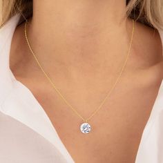 Round Cubic Zirconia Necklace For Her, Cubic Zirconia Round Necklace For Her, Round Cubic Zirconia Necklace As A Gift For Her, 14k Gold Solitaire Necklace For Everyday, Cubic Zirconia Round Necklace As Gift For Her, Everyday 14k Gold Solitaire Necklace, Minimalist Jewelry With Prong Setting Round Pendant, 14k Gold Solitaire Round Pendant, 14k Gold Solitaire Round Pendant Jewelry