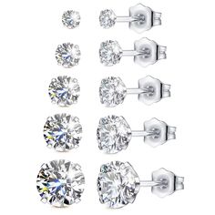 PRICES MAY VARY. Cubic Zirconia Earrings Studs: These gold stud earrings made of 14K White Gold Filled, hypoallergenic, lead free and nickel free, adorned with well selected sparkling AAAAA+ cubic zirconia, ensuring you shine uniquely on any occasion. 5 Pairs Stud Earrings Set: Silver CZ stud earrings set including 3 , 4 , 5 , 6 , 7 mm cubic zirconia earrings studs, perfect for daily wear or as a second hole earrings, versatile addition to any jewelry collection. Sterling Silver Post: Durability Second Hole Earrings, Fake Diamond, Earring Sets, Cubic Zirconia Earrings, Cz Stud Earrings, Earrings Studs, Zirconia Earrings, Cz Earrings, Gold Stud