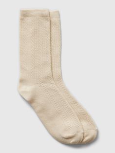 Soft, stretch pointelle crew socks.  Ribbed top.  Reinforced toe and heel.  For more fit and sizing info, check out our Size Guide. Winter Favorites, Coastal California, 50 Off Sale, Cream Beige, Ribbed Top, New Woman, Crew Socks, Size Guide, Baby Toddler