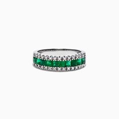 Effy Brasilica 14K White Gold Emerald and Diamond Band Ring, 1.27 TCW Emerald And Diamond Band, Emerald Band, Diamond Band Ring, Effy Jewelry, Shiny Things, Diamond Rings Bands, Diamond Band, White Stone, Diamond Bands