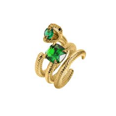 PRICES MAY VARY. SERPENT RING WITH GREEN STONES - Make a Bold Fashion Statement with this Stylish Serpent Ring Featuring Green Stones. Perfect for Special Events, Fashionable Wear, and Personalized Fashion Looks. Crafted with Attention to Detail, this Customizable Ring is Ideal for Celebrations, Gifts, or as a Statement Jewelry Piece. Elevate Your Style with this Unique Serpent Ring that Adds a Touch of Elegance and Trendiness to Your Outfit HIGH-QUALITY SNAKE RING: HIGH-QUALITY SNAKE RING: High Fine Jewelry Green Rings For May Birthstone, Green Open Ring Jewelry For May Birthstone, Elegant Green Crystal Ring, Fine Jewelry Green Open Ring, Green Gemstone Open Ring Jewelry, Elegant Green Crystal Ring With Metal Band, Green Open Ring Jewelry For Gift, Green Gemstone Ring Jewelry, Yellow Gold Rings With Jewels For Gift