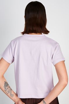 - Measurements: 1. Chest: 47cm, 2. Length: 51cm- Materials: 100% cotton- Thickness: Moderate- Sheerness: None- Stretch: Low- Lining: None- Care: Gentle wash cold and dry in shade Boxy Fit Graphic Cotton Cropped T-shirt, Boxy Fit Cotton Graphic Cropped T-shirt, Basic Cotton Cropped T-shirt For Streetwear, Basic Boxy Fit Cropped Cotton T-shirt, Basic Boxy Fit Cotton Cropped T-shirt, Purple Cotton Crew Neck T-shirt, Boxy Fit Crew Neck Top With Screen Print, Basic Boxy Cotton Top, Basic Boxy Fit Cotton Tops