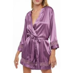 This women's silk like satin robe from Alexander Del Rossa is comfortable, durable, and classy. Made from premium 100% polyester satin fabric, this silky women's lounge robe is cool and easy on the skin. Designed with you in mind, this classic style house coat is perfect for lounging around the house - even when guests are present. Rich in features, we trust that this satin pijama de mujer will not disappoint. Satin V-neck Robe For Daywear, Feminine Satin Robe For Loungewear, Silk Satin Finish Robe For Loungewear, Feminine Long Sleeve Satin Sleepwear, Elegant Solid Silk Sleepwear, Satin Wedding Night Sleepwear, Satin Wrap Robe With Satin Finish, Elegant Satin Robe For Daywear, Elegant Purple Sleepwear For Spring