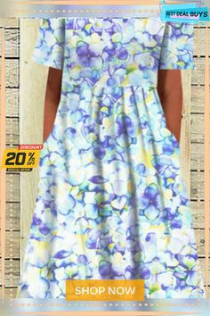 Floral Short Sleeve Woven Dress Summer Multicolor Midi Dress With Pockets, Spring Shift Dress With Pockets, Flowy Dresses With Pockets, Spring Mid-length Dress With Pockets, Spring Knee-length Dresses With Pockets, Spring A-line Mini Dress With Pockets, Flowy Spring Dresses With Pockets, Spring Mid-length Shift Dress, Casual A-line Printed Dress