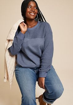 Plus Size Knit Mixer Crew Neck Sweatshirt | maurices I Feel Pretty, Crew Neck Sweatshirt, Crew Neck, Knitting, Sweatshirts