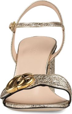 GG Metallic Sandal | Nordstrom Luxury Gucci Heels With Gold-tone Hardware, Gucci Heels With Gold-tone Hardware For Formal Occasions, Gucci Formal Heels With Gold-tone Hardware, Gucci Sandals With Buckle And Block Heel, Gucci Sandals With Buckle Closure And Block Heel, Gucci Block Heel Sandals With Buckle Closure, Luxury Gold Low Heel Sandals, Luxury Gold Sandals With Low Heel, Gucci Block Heel Shoes With Buckle Closure