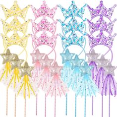 PRICES MAY VARY. Meet Your Princess Dream: isn't it exciting to be dressed like a princess; With our pack, you can become a magical fairy princess every day; It includes 12 star fairy wands and 12 sequin crown headbands, both have 4 vibrant colors, pink, purple, gold, blue, 3 pcs for each color; These adorable and exquisite accessories make your princess dream come true Portable and Ideal Fit: the girls princess wands measures at 11.8 x 2.75 inches; It easily fits into your little one's hands an Pink Princess Party, Star Fairy, Headbands For Girls, Princess Wands, Birthday Party Gifts, Glitter Headbands, Fairy Birthday Party, Party Headband