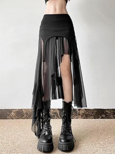 Goth Asymmetrical Mesh Mini Skirt - AnotherChill Unique Skirt, Punk Skirt, Goth Streetwear, Staff Party, Estilo Harajuku, Unique Skirts, Y2k Skirt, Mid Skirt, Estilo Hippie