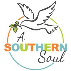 the logo for a southern soul with a dove flying above it and an olive branch in the