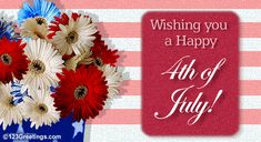 a happy fourth of july greeting card with daisies and red white and blue flowers