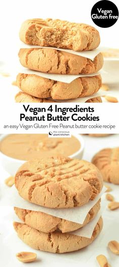 cookies stacked on top of each other with the words healthy ingredients peanut butter cookies above them