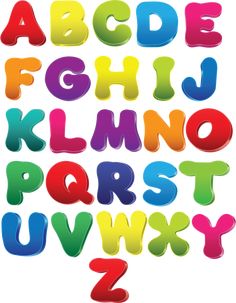 the alphabet is made up of different colors and shapes, including letters that appear to be painted