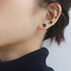 Womens Round Black CZ Crystal Screw Back Earrings Surgical Steel Ear Stud 2Pcs | eBay Small Black Earrings Studs, Black Piercings Ear, Black Earrings Aesthetic, Ear Piercings Black, Piercings Studs, Side Earrings, Alternative Earrings, Black Heart Earrings, Year Goals