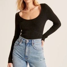 A&F Corset Style Ribbed Sweater Top In Black. Abercrombie And Fitch, Abercrombie & Fitch, Corset Style, Ribbed Sweater, Abercrombie Fitch, Sweater Top, Sweaters For Women, Women Shopping, Black