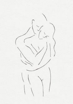 a drawing of a man and woman hugging each other with their arms around each other