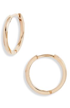 A clicker closure delivers seamless structure in these minimalist hoop earrings handmade from polished 14-karat gold. Hinge with snap-post closure 14k gold Made in Canada Hoop Earrings Handmade, Earrings In Gold, Huggie Hoop Earrings, Keep Jewelry, Love Bracelets, Gold Hoops, Nordstrom Store, Earrings Handmade, Solid Gold